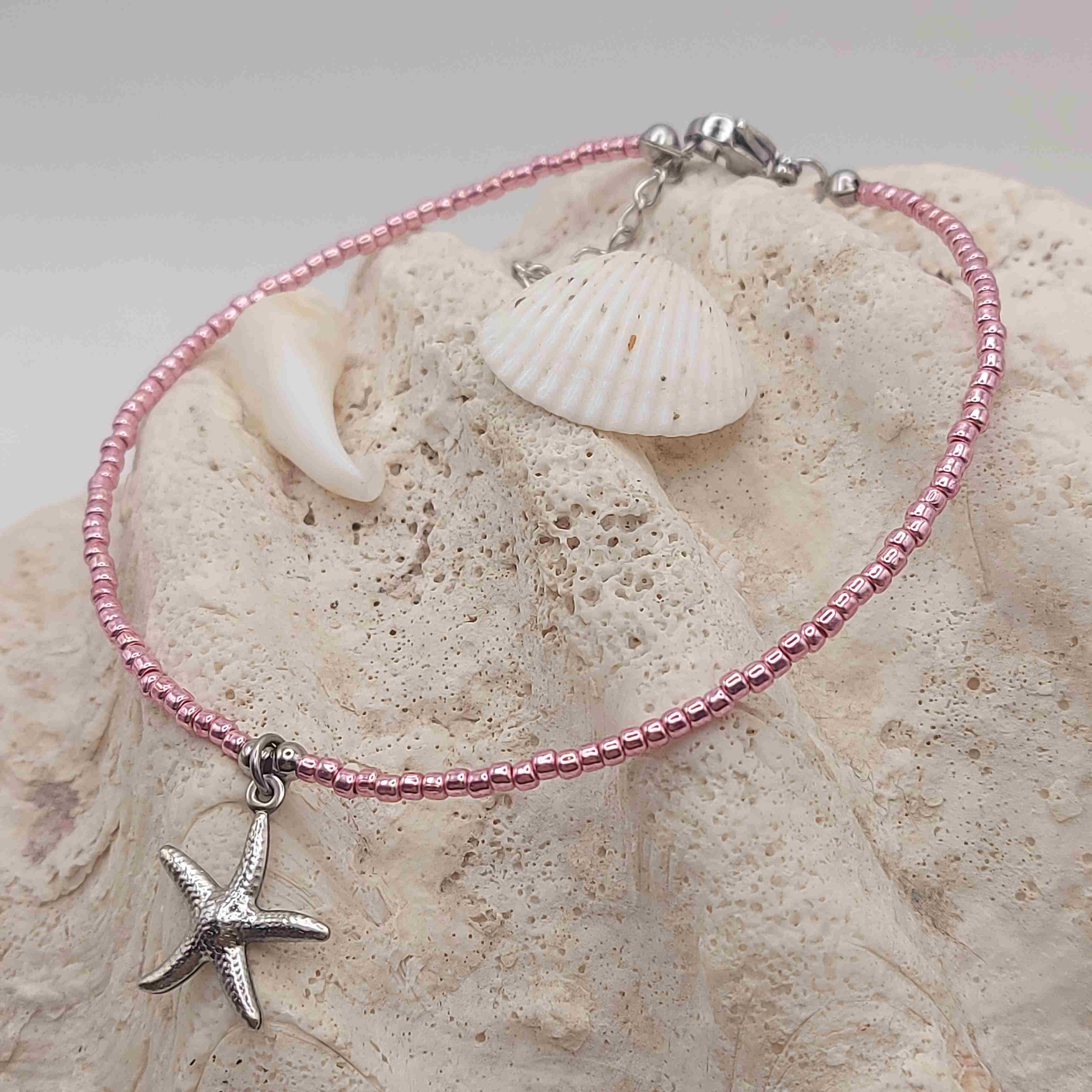 Rózsaszín bokalánc nemesacél tengeri csillag medállal galéria kép