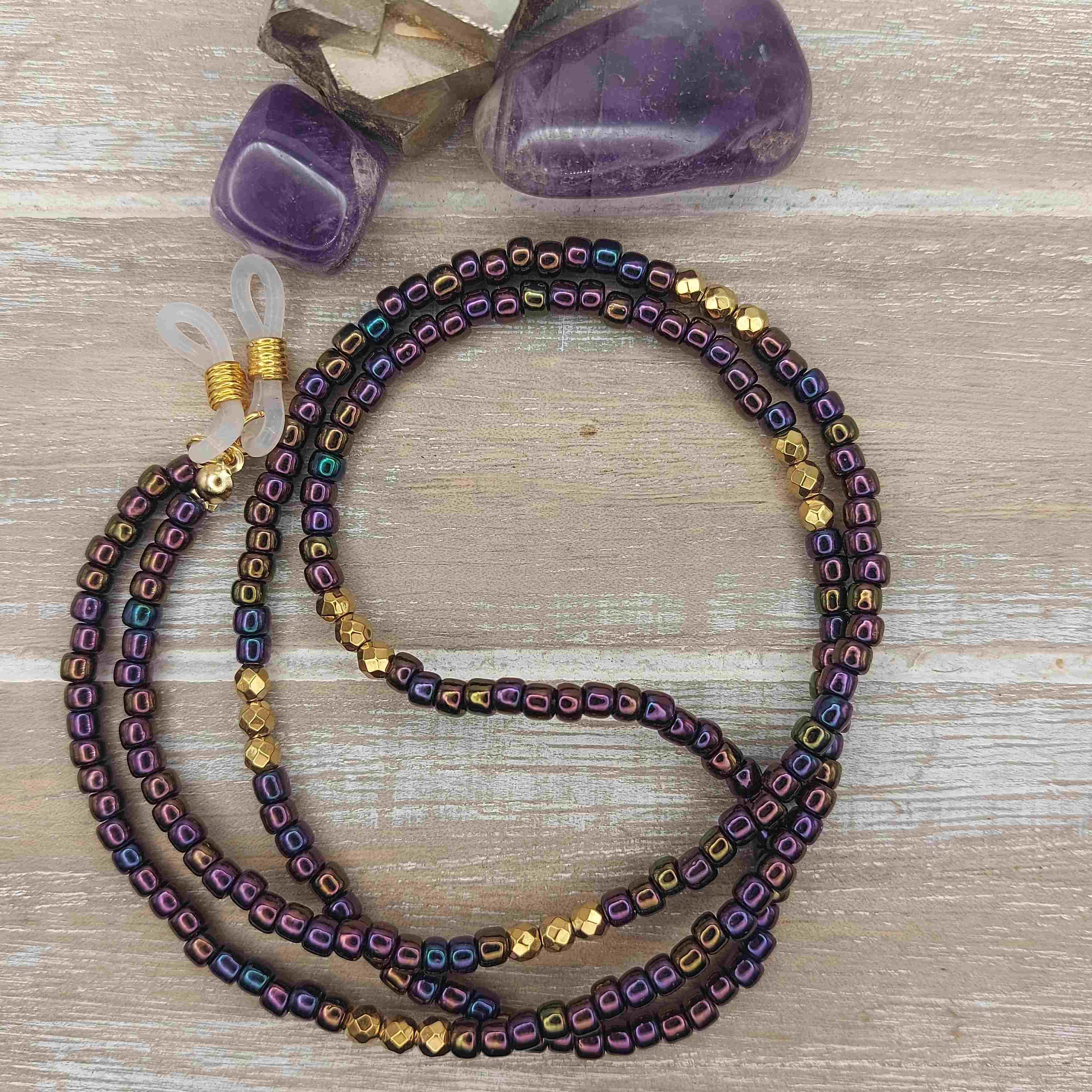 Lila-arany szemüveglánc hematit ásvánnyal galéria kép