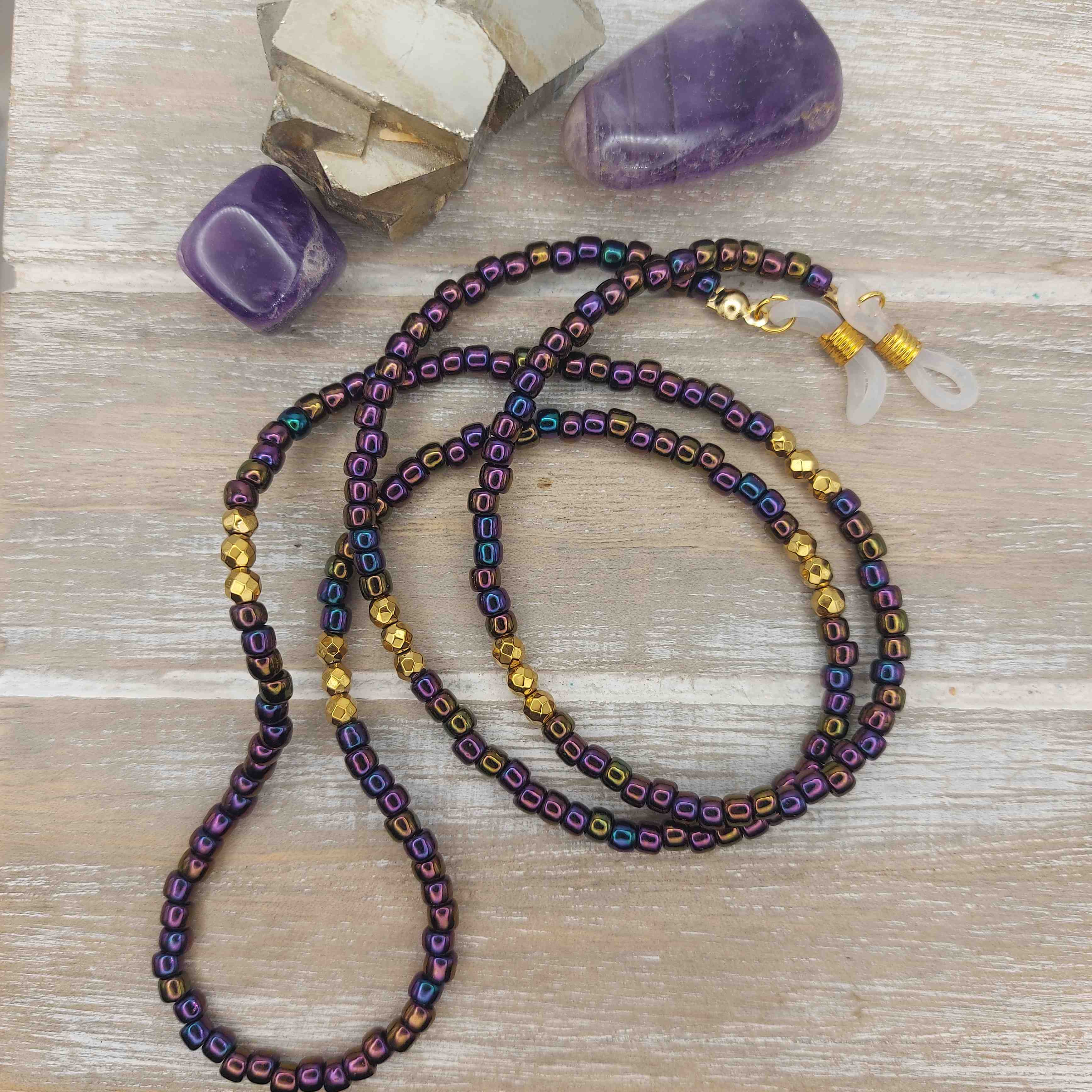 Lila-arany szemüveglánc hematit ásvánnyal galéria kép