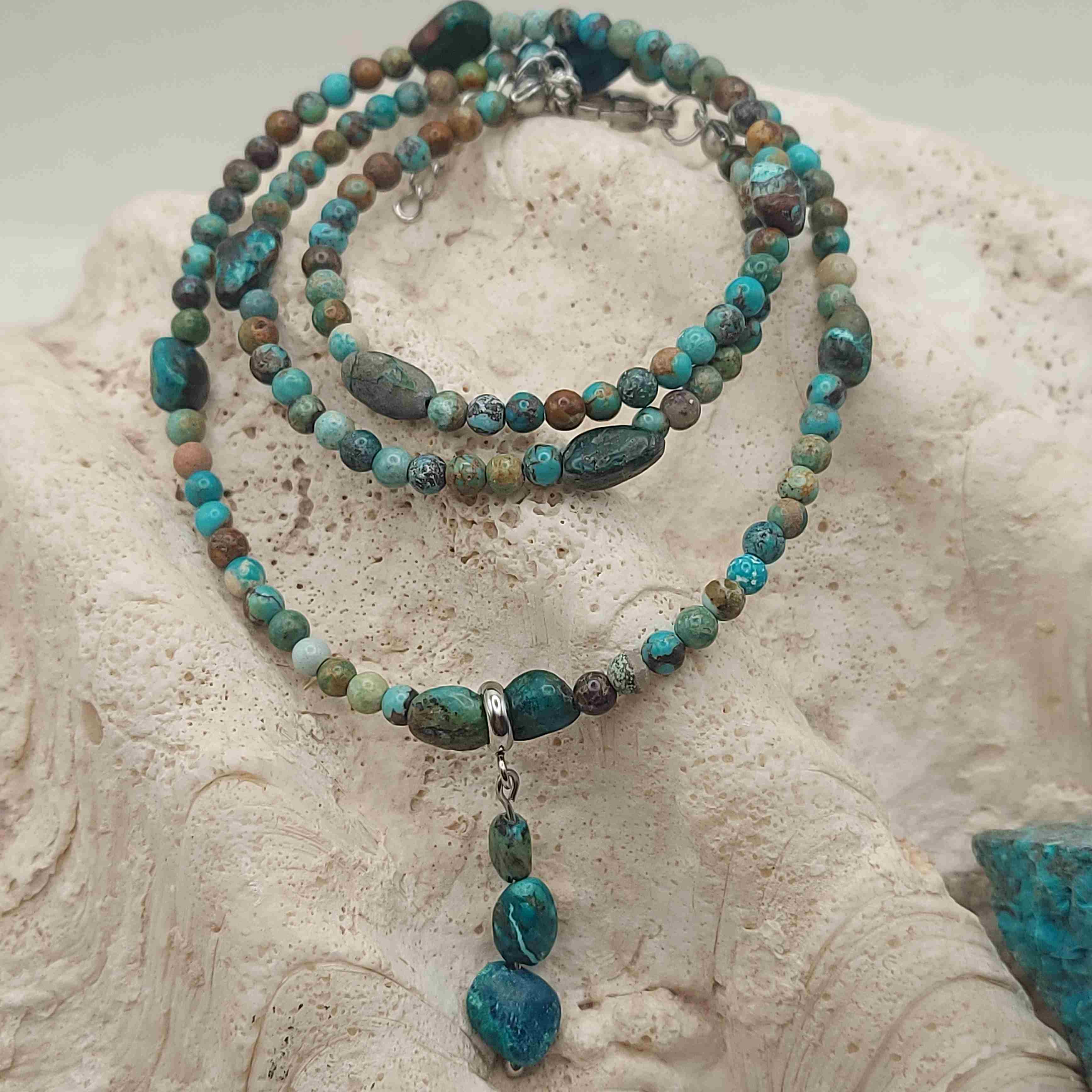 Valódi türkiz és krizokolla női ásvány nyaklánc galéria kép