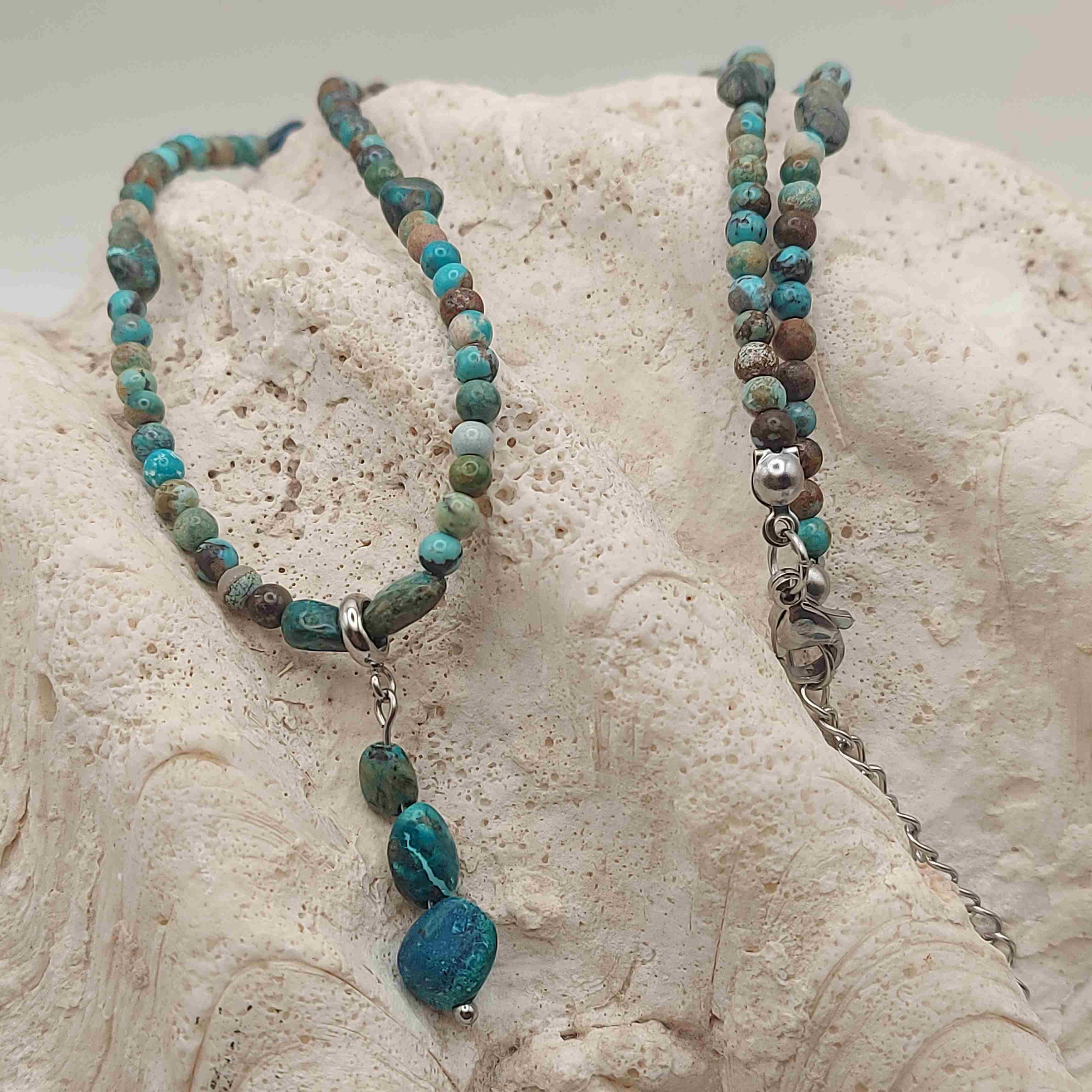 Valódi türkiz és krizokolla női ásvány nyaklánc galéria kép