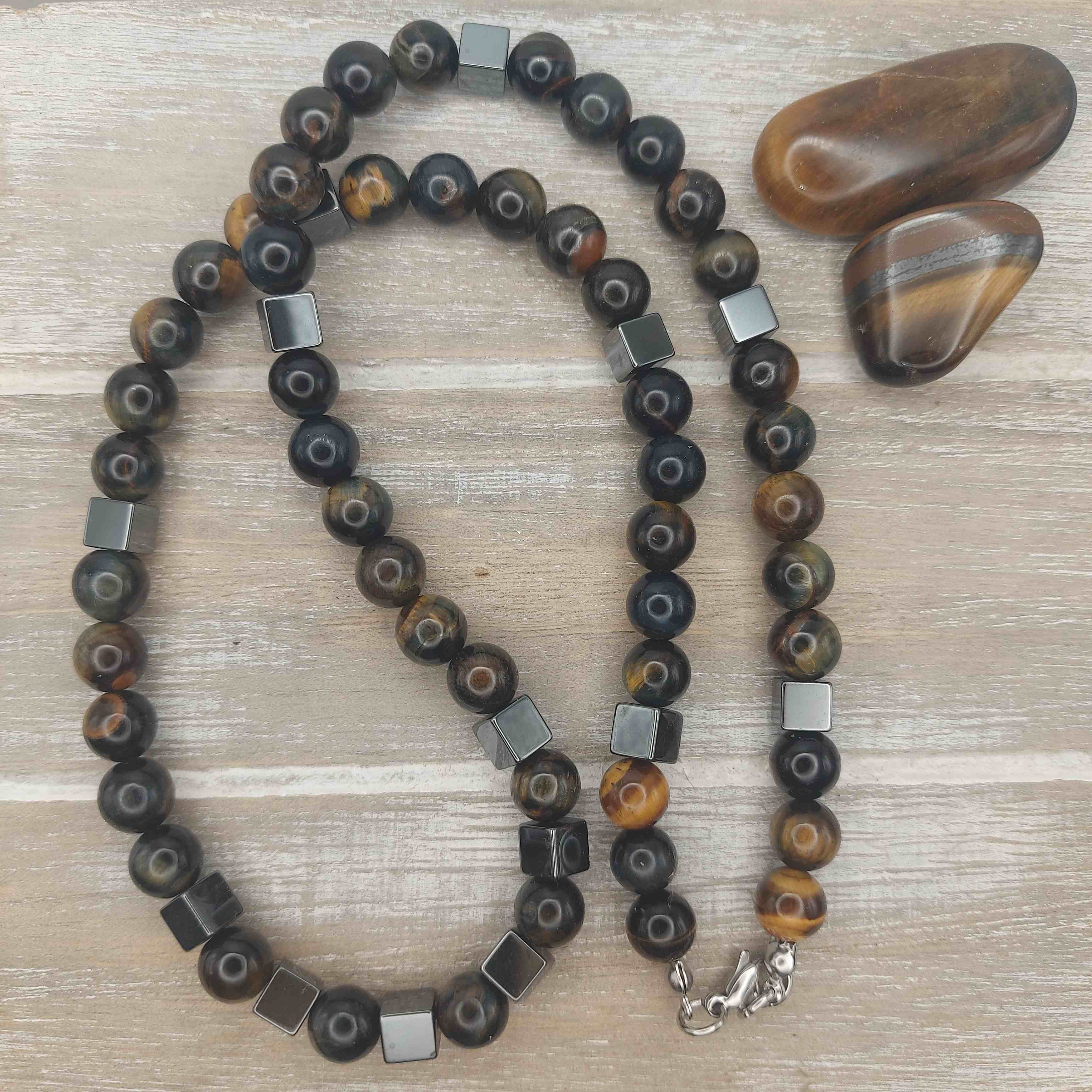 Tigrisszem-sólyomszem férfi ásvány nyaklánc galéria kép