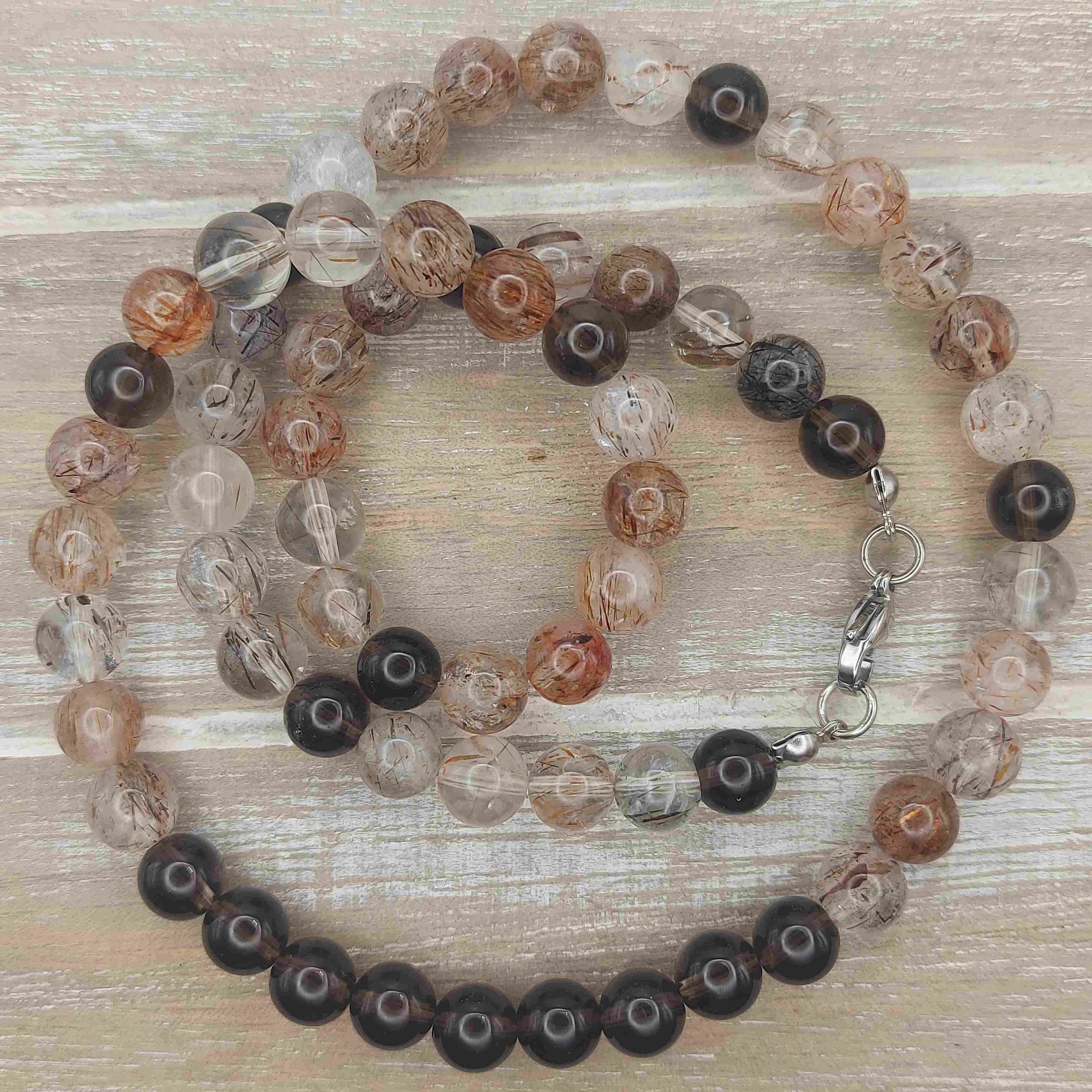 Rutilos kvarc és füstkvarc férfi ásvány nyaklánc galéria kép