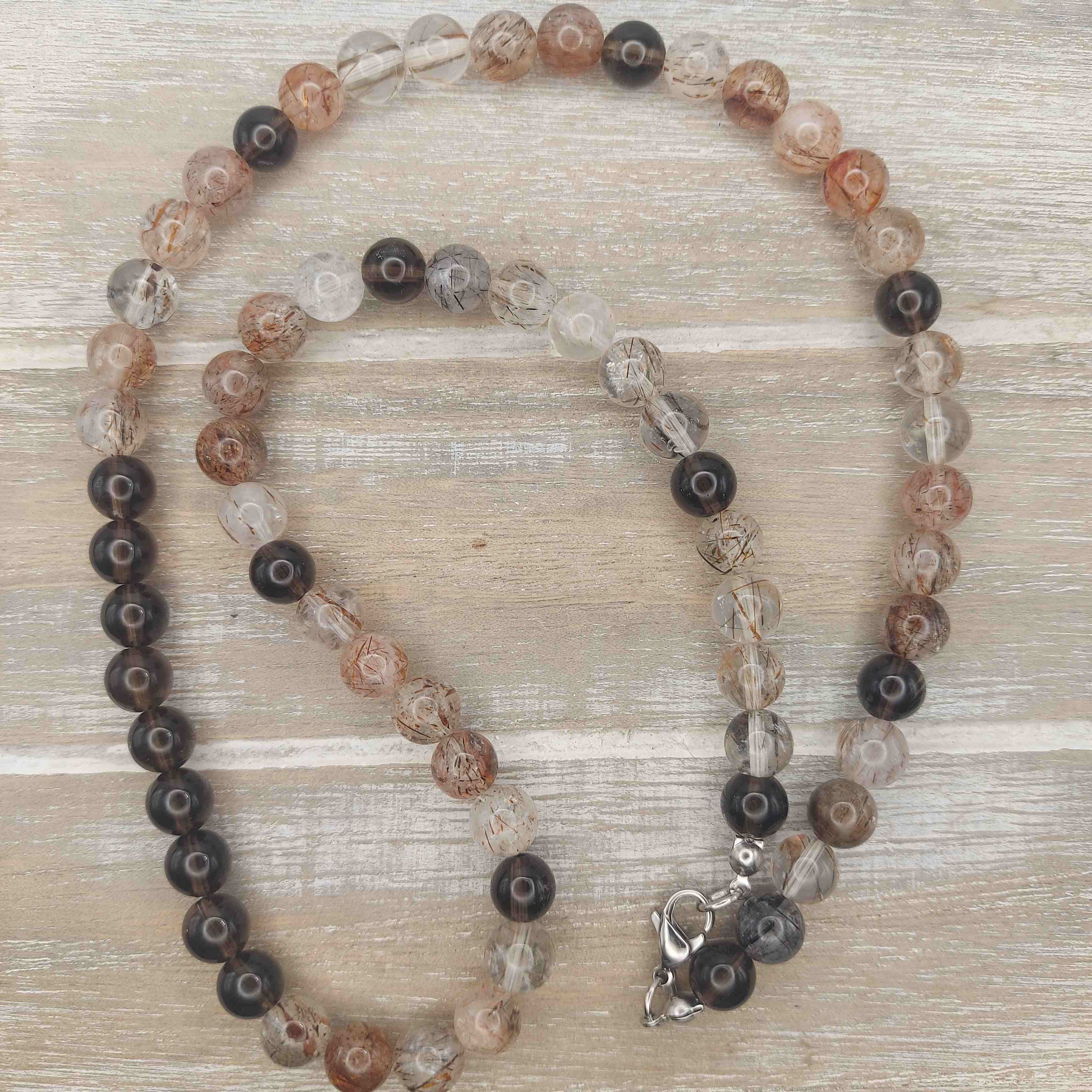 Rutilos kvarc és füstkvarc férfi ásvány nyaklánc galéria kép